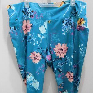 Tek Gear Workout Gear Women's Teal Blue Floral Print Gym Pants-Size 3X